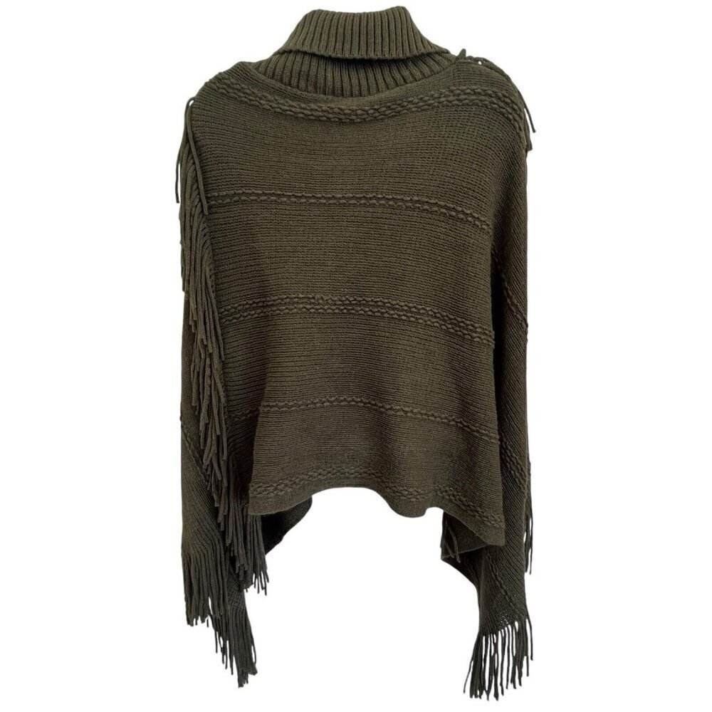 Leto Collection Fringe Poncho Wrap Olive Green One Size Bohemian Boho Hippie - Picture 5 of 13